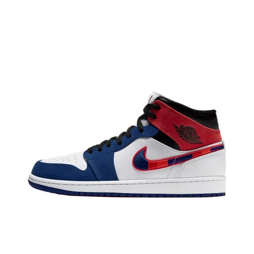 Jordan Air Jordan 1 MID Топ Винтажные баскетбольные кроссовки Мужской Белый синий красный