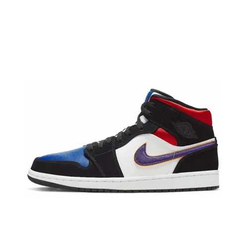 Jordan Air Jordan 1 MID SE Lakers MID Топ Винтажные баскетбольные кроссовки Мужской Красный Синий