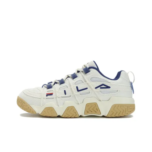 FILA FUSION Buster Пухлые туфли Низкий топ Винтажные баскетбольные кроссовки Мужские Белый Синий