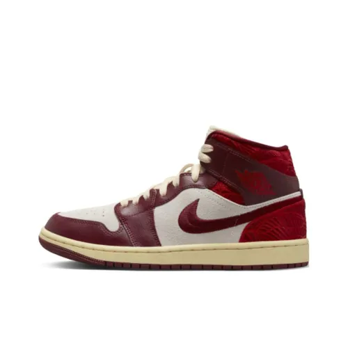 Jordan Air Jordan 1 MID SE Женские 'Tiki Leaf' MID Топ Винтажные баскетбольные кроссовки Женские Красно-белый