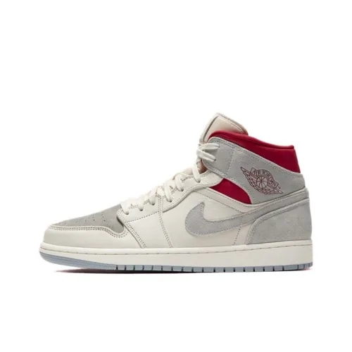 Sneakersnstuff x Jordan Air Jordan 1 MID Топ Винтажные баскетбольные кроссовки Унисекс Красный Серый
