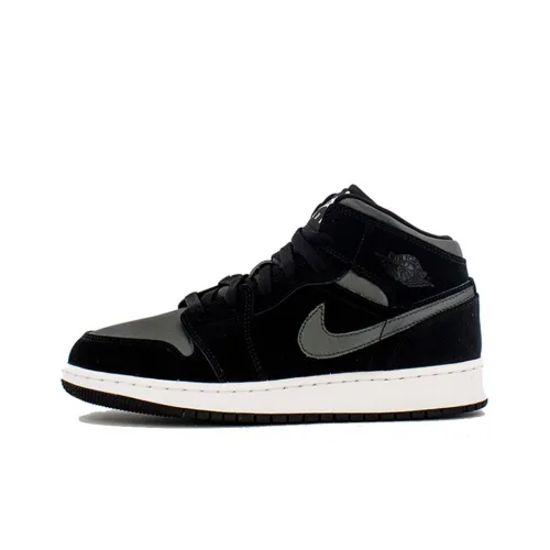 Jordan Air Jordan 1 MID Shadow Shock Absorbers Нижняя юбка Резистентный MID Топ Винтажные баскетбольные кроссовки Женские Черный Серебряный