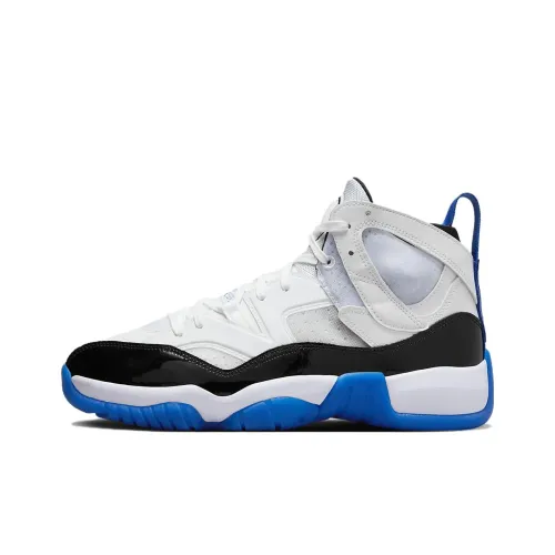 Jordan Jumpman Два Trey Shock Absorbers Устойчивый к истиранию Высокий топ Винтажные баскетбольные кроссовки Сине-белый