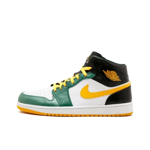 Jordan Air Jordan 1 Ретро Sonics MID Топ Винтажные баскетбольные кроссовки Мужской Зелёно-чёрный Желтый