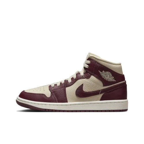 Jordan Air Jordan 1 MID SE 'Пляж' Cherrywood MID Топ Винтажные баскетбольные кроссовки Женские Хаки Бургундский YIN And Yang