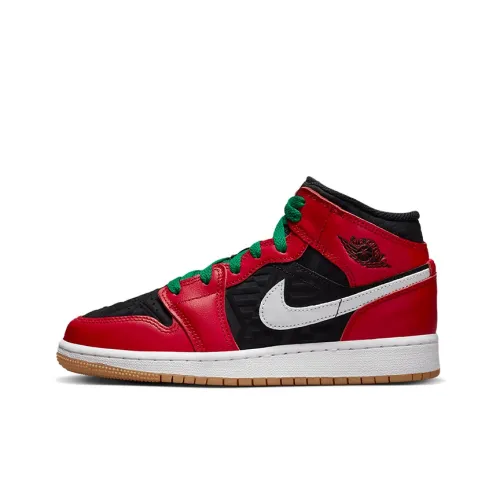 Jordan Air Jordan 1 MID SE Нижняя юбка Устойчивая к истиранию MID Топ Винтажные баскетбольные кроссовки Женские Красный
