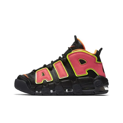 Nike Air More Uptempo Hot Punch Амортизация Поддержка MID Топ Винтажные баскетбольные кроссовки Женские Черно-розовый