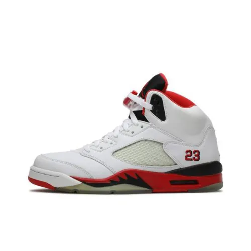 Jordan Air Jordan 5 Retro Fire Red Non Slip Lightweight MID Top Vintage Баскетбольные Кроссовки Мужские Белый Красный 2006 Edition