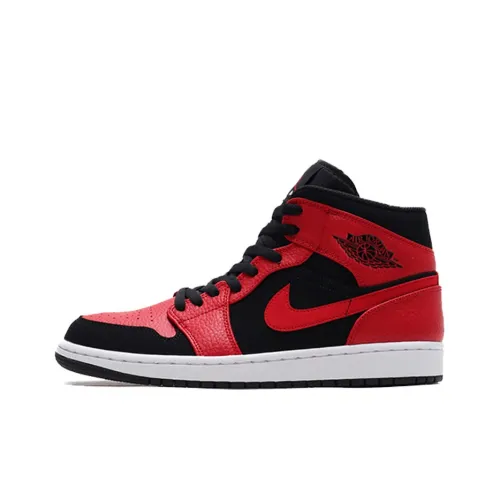 Jordan Air Jordan 1 MID Banned MID Топ Винтажные баскетбольные кроссовки Мужской Черный Красный