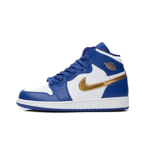 Jordan Air Jordan 1 Retro High BG Амортизация Баланс Высокий Топ Винтажные Баскетбольные Кроссовки Женские Синий Белый