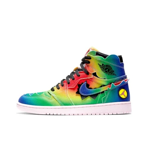 J Balvin x Jordan Air Jordan 1 OG High Топ Винтажные баскетбольные кроссовки Унисекс Радужный Tie Dye