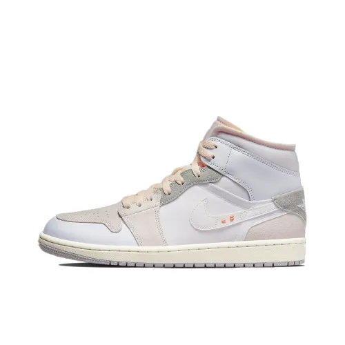 Jordan Air Jordan 1 MID SE Craft 'Белый And Призрачный' MID Топ Винтажные баскетбольные кроссовки Мужской Бело-серый