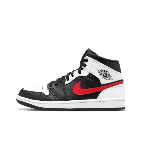 Jordan Air Jordan 1 MID Топ Винтажные баскетбольные кроссовки Унисекс Черный Белый Красный