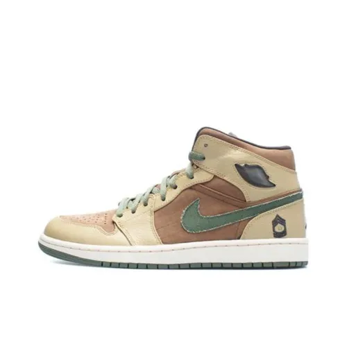 Jordan Air Jordan 1 Ретро Armed FORCES Slip-resistant MID Топ Винтажные баскетбольные кроссовки Мужской Коричневый