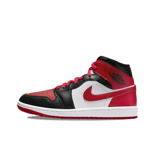 Jordan Air Jordan 1 MID 'Bred Toe' MID Топ Винтажные баскетбольные кроссовки Женские Bred Toe