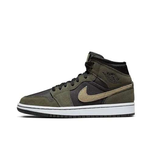 Jordan Air Jordan 1 MID Оливково-зеленый MID Топ Винтажные баскетбольные кроссовки Женские Оливково-зеленый