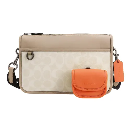 COACH Heritage Коровья кожа 3 в 1 Сумка через плечо Средняя Мужская Бронзовая Фурнитура Мел Белый