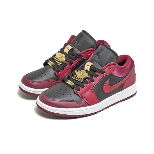 Jordan Air Jordan 1 Low Амортизаторы Slip-resistant Низкий Топ Винтажные Баскетбольные Кроссовки Женские Черные Красные