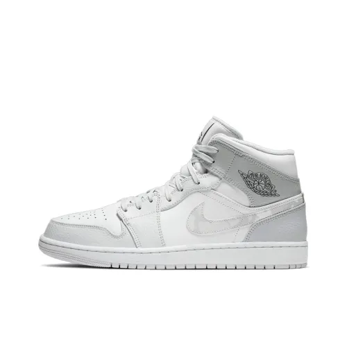Jordan Air Jordan 1 MID 'GREY CAMO' MID Топ Винтажные баскетбольные кроссовки Мужской Белый Серый