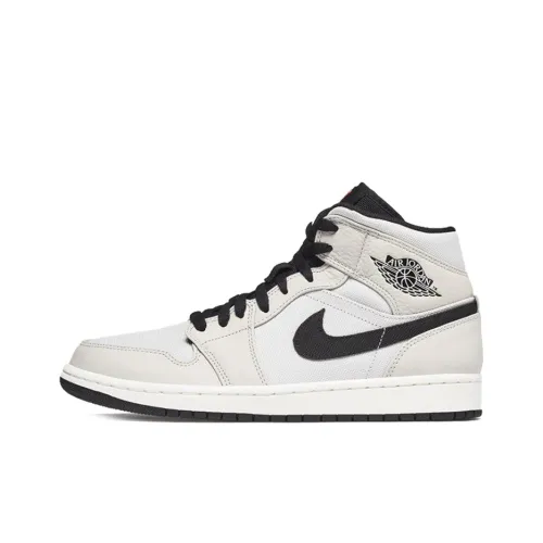 Jordan Air Jordan 1 MID Амортизаторы Нижняя юбка Резистентный MID Топ Винтажные баскетбольные кроссовки Мужской Серый черный