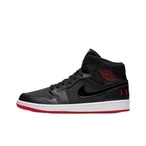 Jordan Air Jordan 1 MID Амортизаторы Нижняя юбка Резистентный MID Топ Винтажные баскетбольные кроссовки Мужской Черный Красный Белый