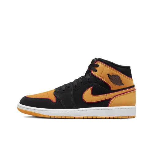 Jordan Air Jordan 1 MID 'Fat Tongue' Толстый Язычок обуви MID Топ Винтажные баскетбольные кроссовки Мужской Оранжево-черный