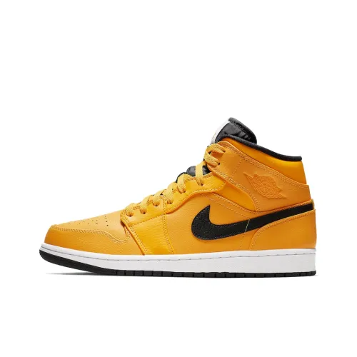 Jordan Air Jordan 1 MID Легкий MID Топ Винтажные баскетбольные кроссовки Мужской Черный Желтый