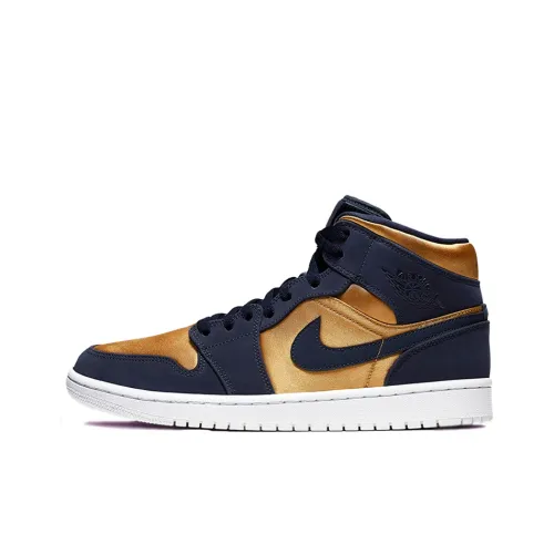 Jordan Air Jordan 1 MID SE Non Slip Легкий MID Топ Винтажные баскетбольные кроссовки Мужской Черный Золотой