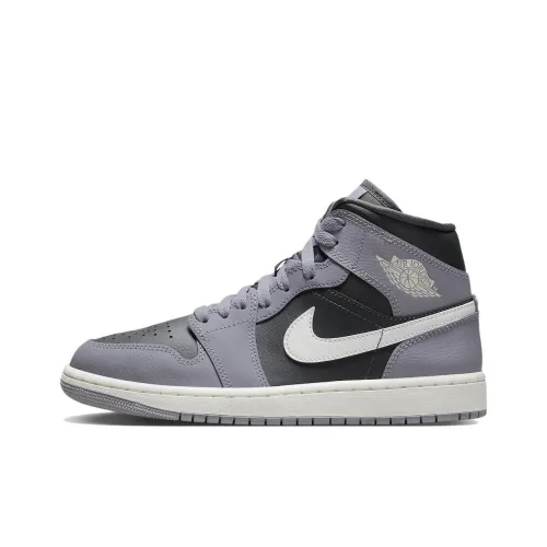 Jordan Air Jordan 1 MID 'Цементный GREY' MID Топ Винтажные баскетбольные кроссовки Женские Серый