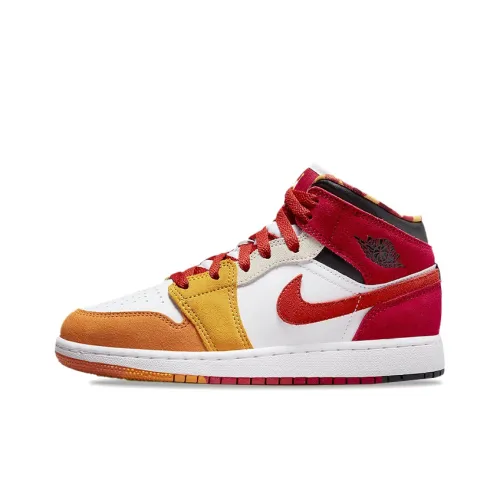 Jordan Air Jordan 1 MID Picnic MID Топ Винтажные баскетбольные кроссовки GS Красный Желтый Белый