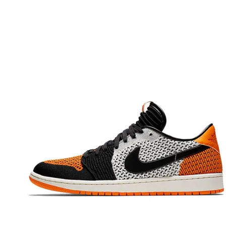 Jordan Air Jordan 1 Low Flyknit Амортизаторы Shock Slip-resistant Низкий Топ Винтажные Баскетбольные Кроссовки Мужские Оранжево-черные
