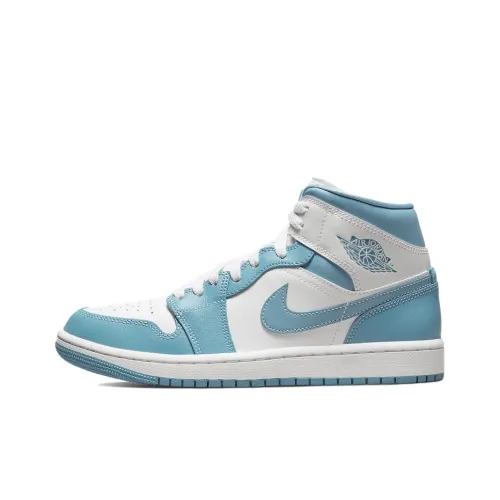 Jordan Air Jordan 1 MID 'UNC' MID Топ Винтажные баскетбольные кроссовки Женские Белые Каролина Блю