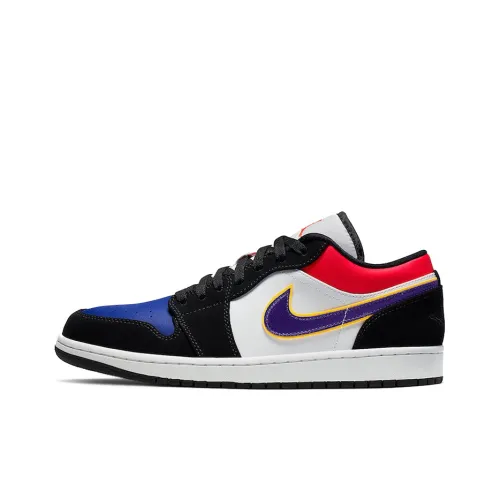 Jordan Air Jordan 1 Low Lakers Low Top Винтажные баскетбольные кроссовки Мужской Черный Синий Пэчворк