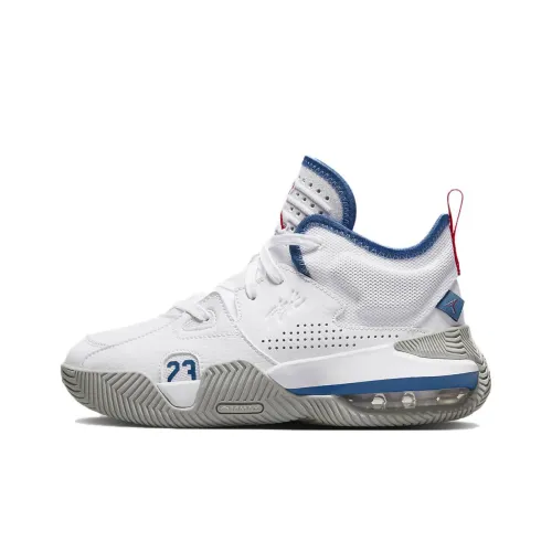 Джордан Stay Loyal Series 2 Амортизация Износостойкий MID Топ Винтажные Баскетбольные Кроссовки GS Белый Синий