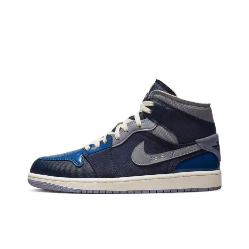 Jordan Air Jordan 1 MID SE Craft Топ Винтажные баскетбольные кроссовки Мужской Черный Синий