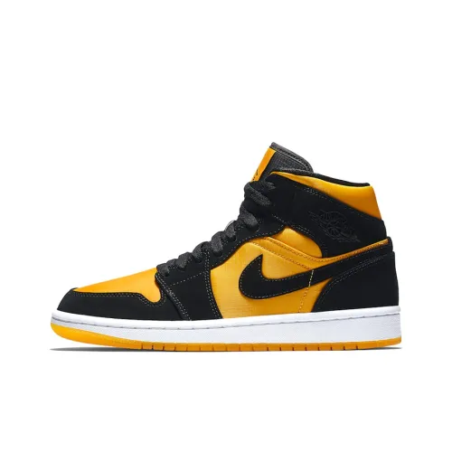 Jordan Air Jordan 1 MID Non Slip Легкий TOP Винтажные баскетбольные кроссовки Мужской Желтый Черный Пэчворк 2019