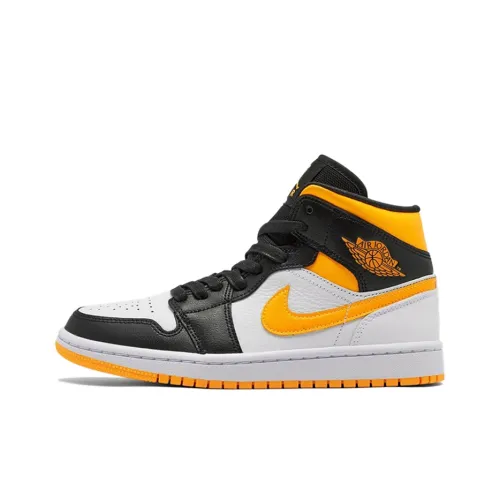 Jordan Air Jordan 1 MID SE MID Топ Винтажные баскетбольные кроссовки Женские Черный Желтый