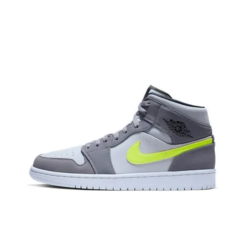 Jordan Air Jordan 1 MID Неоново-желтый GREY MID Топ Винтажные баскетбольные кроссовки Мужской Серо-желтый