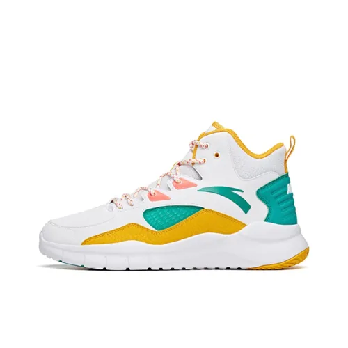 ANTA Basketball Collection Амортизаторы Slip-resistant MID Топ Винтажные баскетбольные кроссовки Мужские Белый Желтый Зеленый