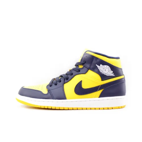 Jordan Air Jordan 1 MID 'Michigan' Амортизаторы Slip-resistant MID Топ Баскетбольные кроссовки Мужской Желтый Черный