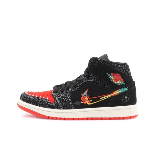 Jordan Air Jordan 1 MID SE 'siempre Familia' MID Топ Винтажные баскетбольные кроссовки Унисекс Черный Красный