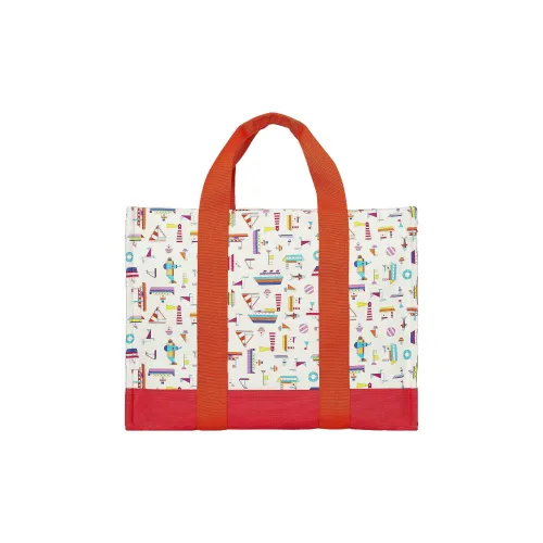 HERMES Canvas Bag Tote Bag Shopping Bag Small Women's Orange Red White