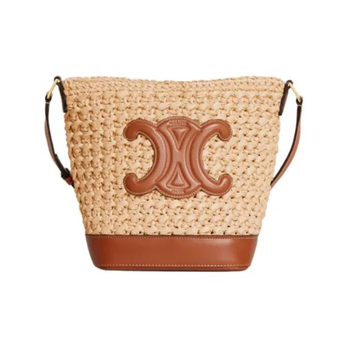 CELINE Cuir Triomphe Raffia Calfskin Сумка через плечо Женская Бежевая и Коричневая