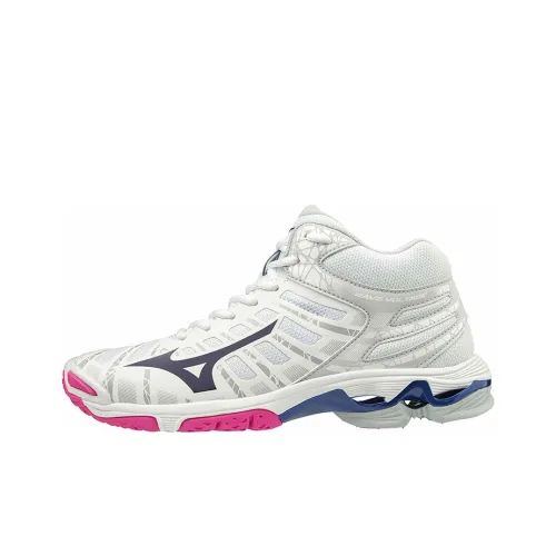 Mizuno Wave Voltage Slip-Resistant Abrasion-Resistant Дышащие Высокие Кроссовки для Тренировок Унисекс Белый Красный Синий