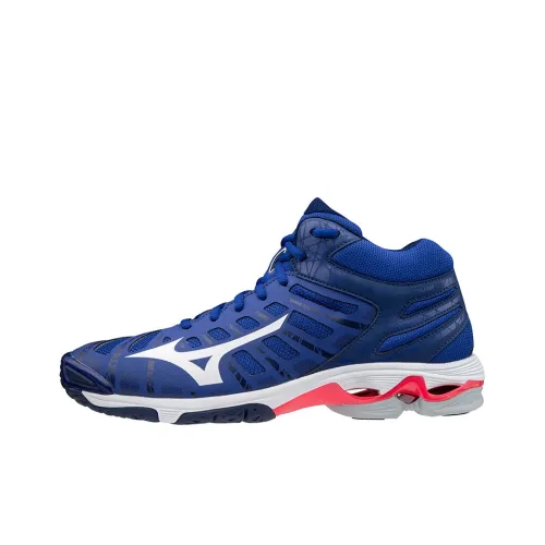 Mizuno Wave Voltage Slip-Resistant Abrasion-Resistant Breathable MID Training Shoes Men's Blue White Мицубо Уэйв Волтадж Антислип Устойчивый к Износу Дышащий MID Тренировочные Кроссовки Мужские Синий Белый