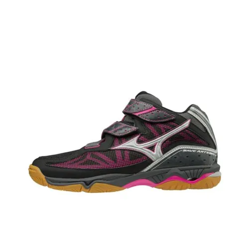 Mizuno Wave Artemis 4 MID Противоскользящие Устойчивые к истиранию MID Топ Волейбольные кроссовки Женские Черный Серебряный Розовый