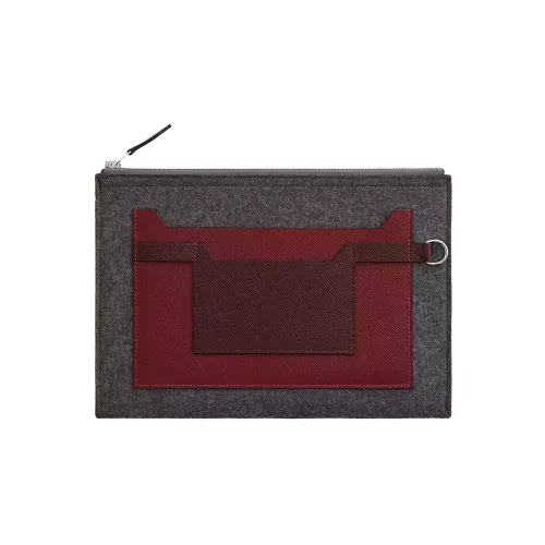 HERMES Toodoo Шерстяной войлок с Epsom Телячья кожа Клатч Мужской MID Серый Седло Красный