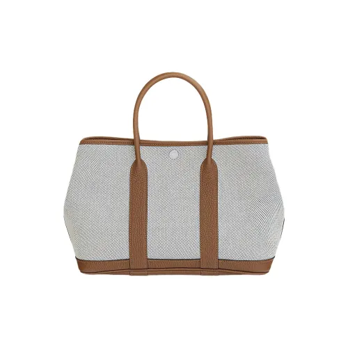 HERMES Garden Party Холст с Negonda Телячья кожа Садовая сумка холщовая сумка сумка стандартная женская синий каштановый