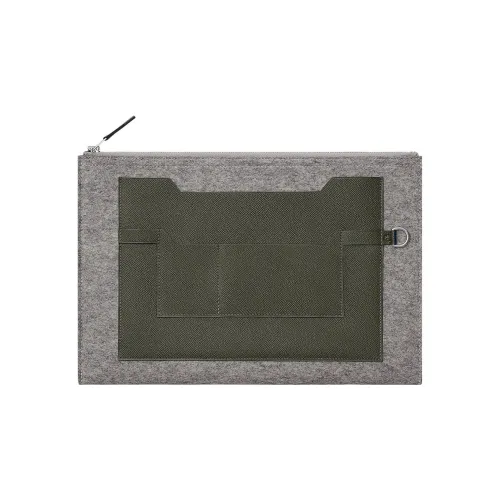 HERMES Toodoo Шерстяной войлок с Epsom Телячья кожа Клатч Мужской Яшмовый Серый