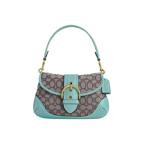 COACH SOHO Совместная линия Ткань с кожей Полумесяц Сумка Сумка через плечо Стандартная Женская Синий и Серый